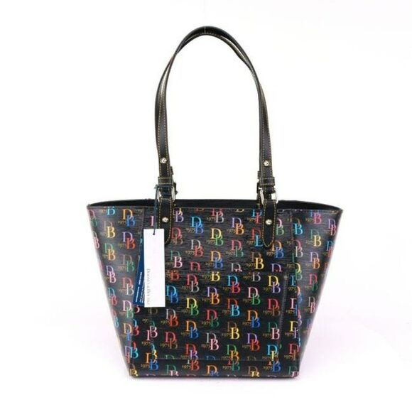 NWT Dooney Bourke Db75 It Zip Top Black Multi Coated Canvas Tote - Picture 8 of 11